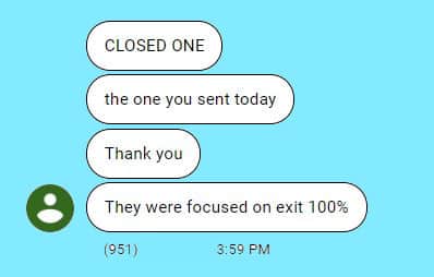 Text message from happy Timeshare Exit Lead Client